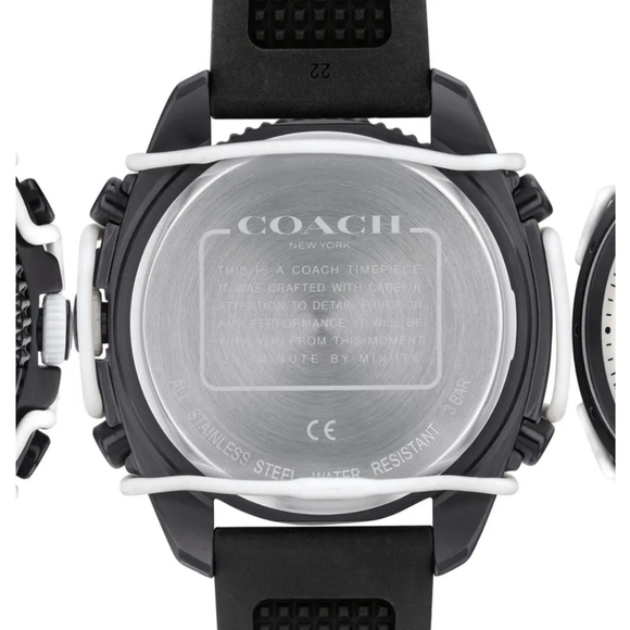 Coach Men's C001 Silicone Strap Watch, 46mm NWT Black - Picture 3 of 11